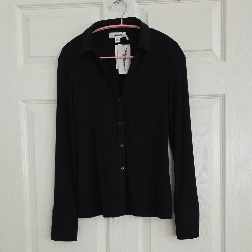 Jason Wu Elegant Black Button Collared TopNWT Sma… - image 1